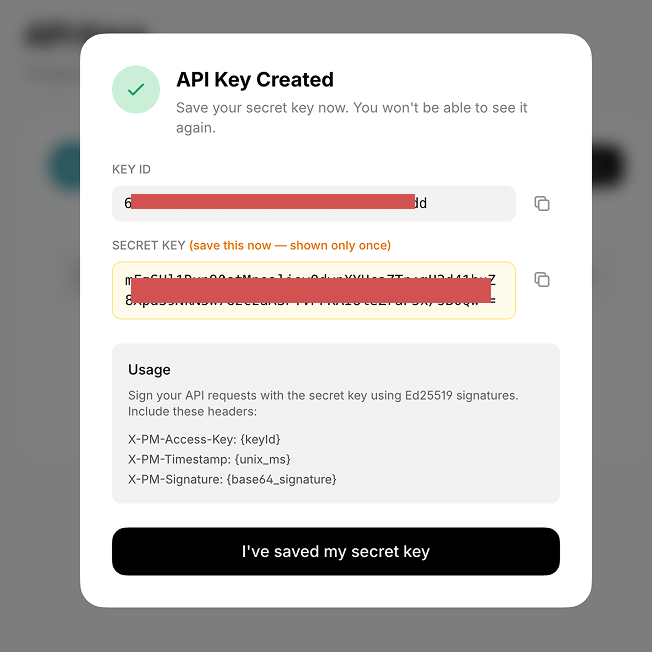 API Key Created dialog